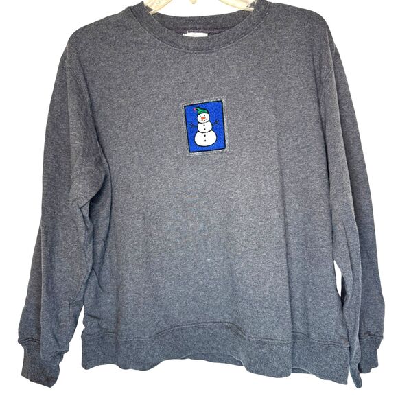 Hot Cotton by Marc Ware Gray Sweatshirt Womens Medium Snowman Patch Vintage 90s - Picture 1 of 12